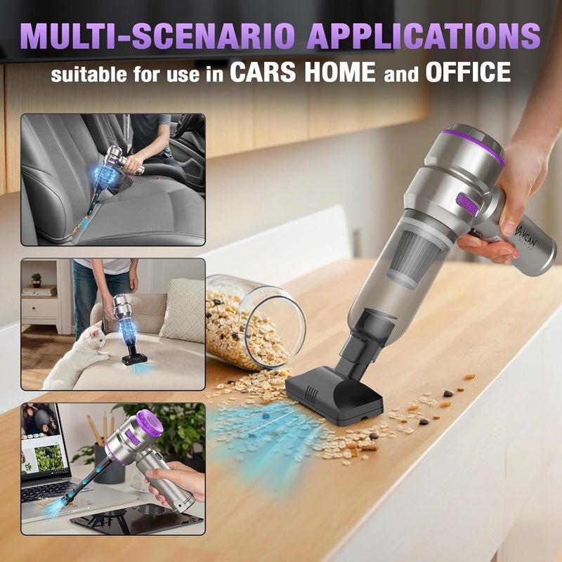VCAN ACTIVE Car Vacuum Portable Cordless 18000PA High Power Mini Vacuum Cleaner Hand Vacuum Cordless Rechargeable, with with Brushless Motor for Car Detailing Keyboard Cleaner Home Cleaning(Purple) - Image 3